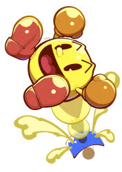 Rule 34 | 04sora40, 1boy, afterimage, commentary, full body, gloves, male focus, nintendo, open mouth, orange gloves, pac-man, pac-man (game), pac-man eyes, red shoes, shoes, simple background, smile, solo, super smash bros., white background