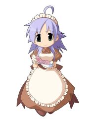 Rule 34 | 1girl, ahoge, apron, breasts, brown dress, brown sash, brown shoes, card, chibi, chibi only, closed mouth, collared dress, comodo casino, dress, frilled apron, frills, full body, gloves, green eyes, holding, holding card, instrument, kafra uniform, looking at viewer, maid, maid headdress, medium breasts, medium hair, music, official art, pavianne (ragnarok online), playing instrument, puffy short sleeves, puffy sleeves, purple hair, ragnarok online, shoes, short sleeves, shuffling cards, simple background, smile, solo, standing, third-party source, white apron, white background, white gloves, yuichirou