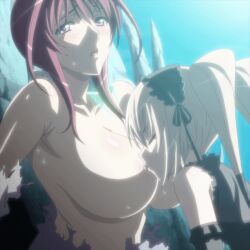 2girls age_difference animated animated_gif arms_behind_back aroused blonde_hair blush breast_sucking breastfeeding breasts drinking_milk ekaterina_kurae gothic_lolita heavy_breasts huge_breasts in_heat large_areolae lolita_fashion multiple_girls nipples nursing oribe_mafuyu purple_eyes red_hair restrained seikon_no_qwaser size_difference voluptuous_teen yuri