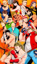 1girl andy_bogard arm_guards armor axel_hawk bandages bandana big_bear billy_kane blonde_hair cheng_sinzan dougi duck_king fatal_fury fatal_fury_cap fingerless_gloves folding_fan geese_howard gloves hand_fan highres joe_higashi kim_kaphwan laurence_blood multiple_boys osakana_e ponytail ryou_sakazaki ryuuko_no_ken shiranui_mai snk sunglasses terry_bogard the_king_of_fighters tung_fue_rue wolfgang_krauser yamada_jubei