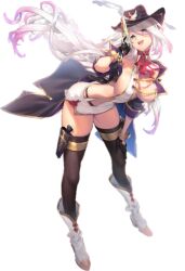 1girl artist_request boots breasts cleavage gun hat large_breasts smile source_request tagme weapon