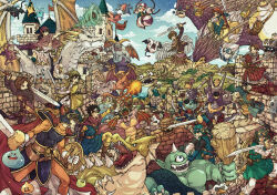 1980s_(style) angel_wings armor battle black_hair blue_hair brown_gloves brown_hair cape character_request crown dancing_flame dragon dragon_quest dragon_quest_i dragon_quest_ii dragon_quest_iii dragon_quest_iv dragon_quest_ix dragon_quest_v dragon_quest_vi dragon_quest_vii dragon_quest_viii dragon_quest_x dragon_quest_xi fake_horns frostburn_(dragon_quest) gloves goggles goggles_on_headwear golem_(dragon_quest) green_hair grey_hair halo healslime helmet hero_(dq1) hero_(dq10) hero_(dq11) hero_(dq3) hero_(dq4) hero_(dq5) hero_(dq6) hero_(dq7) hero_(dq8) hero_(dq9) holding holding_staff holding_sword holding_weapon holding_whip hood_(dragon_quest) horned_helmet horns jargon_(dragon_quest) king_slime_(dragon_quest) lime_slime liquid_metal_slime_(dq) oldschool open_mouth prince_of_lorasia red_cape roto_(dq3) she-slime shield slime_(creature) slime_(dragon_quest) staff sword tongue tongue_out toriga weapon wings wrecktor