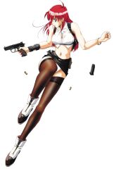 Rule 34 | 1girl, breasts, game cg, grey eyes, gun, handgun, heartwork, highres, holster, large breasts, long hair, panties, pantyshot, red hair, standing, underwear, weapon