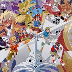 absurdres agnimon arresterdramon ballistamon cutemon digimon digimon_adventure digimon_adventure_02 digimon_frontier digimon_tamers digimon_xros_wars dorulumon dukemon highres kanbara_takuya kudou_taiki magnamon matsuda_takato motomiya_daisuke omegamon shoutmon tagme yagami_taichi