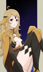 Rule 34 | 1girl, ahoge, black bridal gauntlets, blonde hair, bodystocking, breasts, bridal gauntlets, circlet, fire emblem, fire emblem fates, gold cape, grey eyes, highres, long hair, looking at viewer, nintendo, ophelia (fire emblem), panties, small breasts, smile, solo, strixinkagoshim, underwear, yellow panties