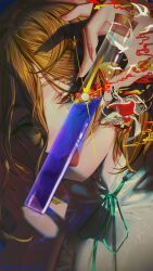 2girls :d absurdres ascot black_footwear black_hair blonde_hair blue_liquid bow commentary cork fingernails hair_bow hakurei_reimu hand_up heikokuru1224 highres holding holding_test_tube kudamaki_tsukasa long_hair looking_at_viewer mini_person minigirl multiple_girls neck_ribbon open_mouth portrait red_nails red_skirt red_vest ribbon sharp_fingernails shirt skirt smile socks symbol-only_commentary test_tube touhou upside-down vest white_shirt white_socks wide_sleeves yellow_ascot yellow_eyes