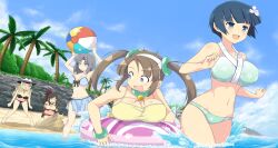 5girls angry armor armpits ball bare_shoulders beach beachball bell bikini bikini_armor black_bikini black_bow black_hat blonde_hair blue_eyes blue_flower blue_hair blue_sky blunt_bangs blush bow bowl_cut bracelet breasts brown_hair building_sand_sculpture bush casual_one-piece_swimsuit choker cleavage cliff cloud collarbone crying day fern floral_print floral_print_bikini flower game_cg grass green_bikini green_choker green_eyes grey_hair groin hair_bow hair_flower hair_ornament hat highres innertube japanese_armor jewelry jingle_bell large_breasts leaf long_hair mask minori_(senran_kagura) multiple_girls murakumo_(senran_kagura) navel neck_bell non-web_source ocean official_art one-piece_swimsuit open_mouth outdoors palm_leaf palm_tree polka_dot polka_dot_bikini red_bow sand sand_castle sand_sculpture senran_kagura senran_kagura_estival_versus shiki_(senran_kagura) shiny_skin short_hair shoulder_armor shouting shuriken sky sode splashing swim_ring swimsuit swimsuit_skirt tree twintails unworn_mask v-shaped_eyebrows water weapon wet yaegashi_nan yellow_one-piece_swimsuit yozakura_(senran_kagura) yumi_(senran_kagura)