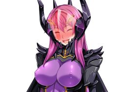 Rule 34 | 1girl, :d, ^ ^, armor, assault visor, blush, bodysuit, breasts, closed eyes, covered erect nipples, dark reica, fake horns, game cg, gentle sasaki, headgear, helmet, horned helmet, horns, large breasts, large variant set, long hair, non-web source, official art, open mouth, pink hair, purple bodysuit, purple hair, shindou hatsune, smile, solo, soukou senki prism reica, transparent background, upper body, variant set