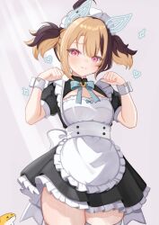 Rule 34 | 1girl, alternate costume, animal ears, apron, black dress, dress, enigmatic recollection, enmaided, fake animal ears, gigi murin, grem (gigi murin), heart, highres, hololive, hololive english, horse ears, kemonomimi mode, looking at viewer, lynnavtt, maid, maid apron, maid headdress, multicolored hair, puffy sleeves, smile, thighs, two-tone hair, unconventional maid, virtual youtuber, wa maid, white apron