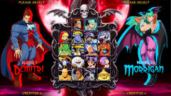 alien anakaris animal_ears animal_print rikuo_(darkstalkers) bare_shoulders bat_print bishamon_(darkstalkers) blonde_hair blue_eyes breasts bridal_gauntlets b.b._hood capcom cat_ears cleavage clothing_cutout demitri_maximoff demon_girl donovan_baine elemental_(creature) energy energy_being felicia_(darkstalkers) fire fire_elemental jon_talbain green_eyes green_hair head_wings heart_cutout high_heels highres jedah_dohma large_breasts hsien-ko leotard lilith_(darkstalkers) long_hair morrigan_aensland pantyhose huitzil_(darkstalkers) plasma purple_hair pyron q-bee red_eyes sasquatch_(darkstalkers) darkstalkers victor_von_gerdenheim wings lord_raptor