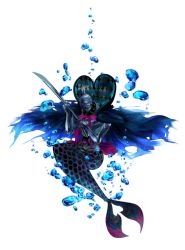 10s 1girl armor bad_id bad_pixiv_id cape female_focus heart helmet high_collar highres mahou_shoujo_madoka_magica mahou_shoujo_madoka_magica_(anime) mermaid monster_girl oktavia_von_seckendorff scales setsu simple_background solo sword water_drop weapon white_background