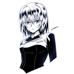 Rule 34 | alternate hairstyle, black hair, black jacket, girls und panzer, highres, itsumi erika, itsumi erika (prototype), jacket, kuromorimine military uniform, short hair, witeria