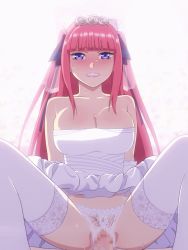 Rule 34 | 10s, 1boy, 1girl, 2019, animated, animated gif, bare shoulders, blue eyes, blunt bangs, blush, bouncing breasts, breasts, bridal veil, bride, censored, cleavage, clenched teeth, clothed sex, clothes lift, collarbone, cowgirl position, crotchless, crotchless panties, dress, dress lift, elbow gloves, flower, girl on top, gloves, gluteal fold, go-toubun no hanayome, hair flower, hair ornament, hair ribbon, hetero, lace, lace panties, large breasts, lips, long hair, looking at viewer, looping animation, mosaic censoring, mushiro (nijie728995), nakano nino, panties, penis, pink hair, pov, purple ribbon, pussy, pussy juice, ribbon, sex, sleeveless, sleeveless dress, solo focus, spread legs, straddling, strapless, strapless dress, sweat, teeth, thighhighs, thighs, tsurime, two side up, underwear, vaginal, veil, very long hair, wedding dress, white dress, white flower, white gloves, white headwear, white panties, white thighhighs