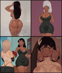 1futa 1girl age_difference ass black_dress black_hair breasts cerez_(rocner) cleavage dark-skinned_female dark_skin deepthroat disney dress fellatio flower futanari hawaiian huge_ass huge_breasts interracial lilo_and_stitch long_hair looking_at_another looking_at_viewer nani_pelekai navel nipples oral original penis point_of_view pov rocner rose size_difference soap soap_bubbles thick_thighs thighhighs thighs thong towel towel_on_head veins veiny_penis wet