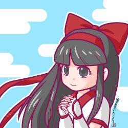Rule 34 | 1girl, ainu clothes, artist name, black eyes, breasts, fingerless gloves, gloves, hair ribbon, highres, long hair, looking at viewer, nakoruru, own hands together, ribbon, samurai spirits, small breasts, smile, snk, solo, the king of fighters