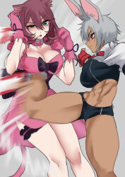 2girls animal_ears cat_ears catfight highres kicking magical_girl multiple_girls ryona tagme tonton_karaton