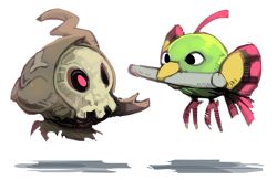 baton_pass_(pokemon) bird black_eyes bummerdude claws commentary creature creatures_(company) duskull english_commentary eye_contact floating flying full_body game_freak gen_2_pokemon gen_3_pokemon ghost helping_hand_(pokemon) looking_at_another mouth_hold natu nintendo no_humans pink_eyes pokemon pokemon_(creature) pokemon_move