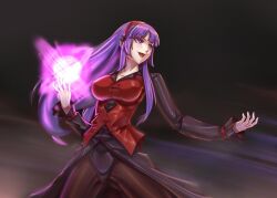 1girl asamiya_athena dress evil_smile idol leebigtree long_hair panties psycho_soldier purple_eyes purple_hair smile snk the_king_of_fighters underwear vice_(kof)