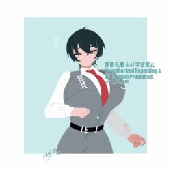 1girl animated black_hair bouncing_breasts breasts female_focus genderswap genderswap_(mtf) huge_breasts no_710 running sang_yi_(project_moon) short_hair tagme video yi_sang_(project_moon)