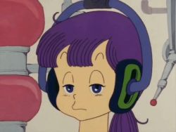 animated blue_eyes child dr._slump headphones laboratory norimaki_arale purple_hair robot yawning