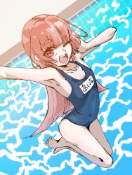 1girl blue_one-piece_swimsuit blunt_bangs breasts competition_school_swimsuit heaven_burns_red kar1nn123 long_hair mizuhara_aina one-piece_swimsuit pink_eyes pink_hair school_swimsuit small_breasts solo swimsuit