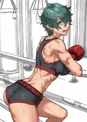 boxing green_eyes green_hair highres muscular muscular_female original rggr