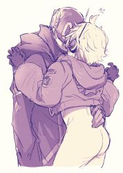 Rule 34 | 1boy, 1girl, ahoge, blush, bodysuit, crop top, gloves, hetero, highres, jacket, kiss, monochrome, one piece, short hair, surprised, tagme, vegapunk lilith, vegapunk shaka