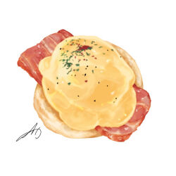bacon biscuit_(bread) food food_focus meat no_humans original penart_aya procreate_(medium) signature simple_background white_background