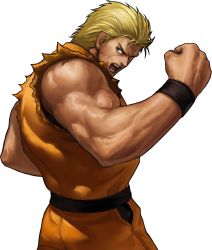 1boy blonde_hair blue_eyes dougi highres king_of_fighters_xiii male_focus mullet muscular official_art ogura_eisuke ryou_sakazaki ryuuko_no_ken short_hair shouting sleeveless snk solo the_king_of_fighters the_king_of_fighters_xiii transparent_background