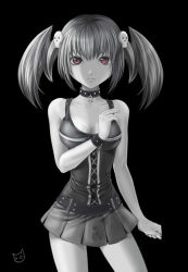 2-ch ankh breasts cleavage collar creepy-tan hair_ornament highres light_smile mascot miniskirt red_eyes ru-chans skirt strap_pull tank_top twintails