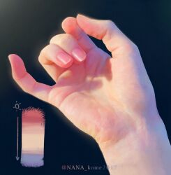1other arrow_(symbol) blue_background color_guide commentary_request gradient_background hand_focus nana_kome2017 original realistic solo twitter_username