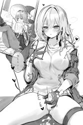 1futa 1girl absurdres blush book breasts bulge cellphone cellphone_photo covered_erect_nipples dress erection erection_under_clothes futanari futanari_masturbation greyscale hair_between_eyes hand_up harin_05 hat heart herta_(honkai:_star_rail) highres holding holding_book holding_phone honkai:_star_rail honkai_(series) jacket large_breasts long_hair long_sleeves masturbation monochrome open_book open_clothes open_jacket pantyhose phone precum precum_through_clothes shirt sitting smartphone speech_bubble spoken_heart stelle_(honkai:_star_rail) testicles the_herta_(honkai:_star_rail) thigh_strap trailblazer_(honkai:_star_rail) translation_request witch_hat