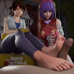 1boy 2girls 3d animated asamiya_athena ass b9n b9n_labs barefoot braid braided_ponytail breasts brown_eyes brown_hair curvy dougi dress erection feet foot_focus footjob girl_on_top gloves gluteal_fold hairband headband hetero karate_gi large_breasts leggings legs_up long_hair looking_at_viewer medium_breasts medium_penis multiple_girls pants penis ponytail purple_eyes purple_hair shoes short_hair sitting smile sneakers spandex star_(symbol) tagme teasing the_king_of_fighters thick_thighs thighs toes unworn_shoes video wide_hips yoga_pants yuri_sakazaki