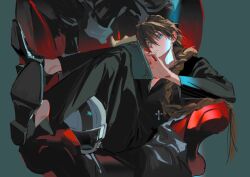 Rule 34 | 1boy, alternate costume, atie1225, blue eyes, book, braid, brown hair, couch, cross, duo maxwell, gundam, gundam wing, unworn headwear, helmet, unworn helmet, highres, long hair, male focus, motorcycle helmet, reading, single braid, sitting, solo