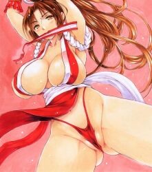 1girl breasts fan fatal_fury large_breasts ponytail shiranui_mai solo