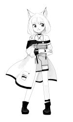 Rule 34 | 1girl, animal ears, ankle boots, arknights, bare shoulders, boots, commentary, crossed arms, dress, full body, greyscale, halterneck, highres, holding, holding stethoscope, kal&#039;tsit (arknights), looking to the side, material growth, monochrome, naoiseoshey, off shoulder, open mouth, oripathy lesion (arknights), short hair, sideways glance, simple background, smile, solo, standing, stethoscope, transparent background, watch, wristwatch, zun (style)