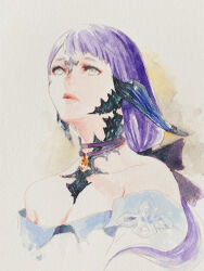 age_iro au_ra blue_horns final_fantasy final_fantasy_xiv horns painting_(medium) traditional_media watercolor_(medium)