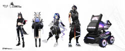 Rule 34 | 2boys, 2girls, ambience synesthesia, animal ear fluff, animal ears, arknights, artist request, bare arms, bare shoulders, black boots, black hair, black pants, black shirt, blue hair, boots, commentary request, crop top, flamebringer (ambience synesthesia) (arknights), flamebringer (arknights), full body, grey hair, grey shirt, hair between eyes, highres, hood, horns, jacket, lineup, long hair, mask, midriff, mizuki (ambience synesthesia) (arknights), mizuki (arknights), mouth mask, multiple boys, multiple girls, navel, nozaki tsubata, off shoulder, official alternate costume, official art, open clothes, open jacket, pants, pointy ears, pointy hair, ptilopsis (ambience synesthesia) (arknights), ptilopsis (arknights), reference sheet, robot, shirt, short hair, shoulder tattoo, sleeveless, sleeveless shirt, standing, stomach, tattoo, texas (ambience synesthesia) (arknights), texas (arknights), thermal-ex (ambience synesthesia) (arknights), thermal-ex (arknights), wolf ears, yellow eyes