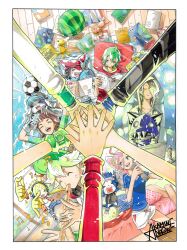 Rule 34 | 1girl, 6+boys, absurdres, agumon, appmon, asuka torajirou, blonde hair, brown hair, closed eyes, digimon, digimon universe: appli monsters, dokamon, gatchmon, goggles, green hair, hackmon (appmon), happy, hat, highres, karan eri, katsura rei, monzaemon, multiple boys, musimon, naoki akamine, official art, offmon, ozora yujin, pink hair, shinkai haru, smile
