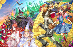 6+boys 6+girls aircraft bird black_dress blonde_hair blue_eyes blue_hair breasts brown_eyes brown_hair cleavage colored_skin commentary commentary_request copyright_notice cover cover_page cowardly_lion crow day dog dorothy_gale dress english_commentary flower good_witch_of_the_north grass green_skin gunshiprevolution hat hot_air_balloon jacket kriss_sison large_breasts long_hair looking_at_viewer magic military military_uniform monkey multiple_boys multiple_girls old old_woman outdoors rainbow red_eyes red_hair red_jacket scarecrow_(the_wizard_of_oz) sky smile the_wizard_of_oz tin_man_(the_wizard_of_oz) toto_(the_wizard_of_oz) wand white_dress white_hair wicked_witch_of_the_west wings witch witch_hat