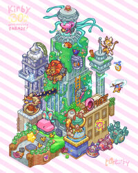 anniversary artist_name awoofy bandana bandana_waddle_dee bird black_hat blue_bandana blush blush_stickers bug building burger butterfly cage car_mouth character-themed_food character_name clawroline claws clock clock_tower clocker closed_eyes clutter_needle_kirby coat copy_ability copyright_name duck duckling duckling_(kirby) elfilin energy_gun fecto_forgo firing flower food forgo_dedede glasses gordo_bar grass gun hat helmet highres holding holding_gun holding_polearm holding_weapon in_cage insect jetpack king_dedede kirby kirby_(series) kirby_and_the_forgotten_land ladder leongar morpho_knight_(butterfly) mortarboard moss mouthful_mode needle_kirby nintendo open_clothes open_coat orange_flower pink_flower plant polearm propeller radio ranger_kirby ring_mouth rocket round_eyewear runaway_parade_car scroll sign sitting sleeping snow space_ranger_kirby spear spikes spinning striped_background target tentacles torkirby tower two-tone_background vines waddle_dee warp_star water weapon white_flower wise_waddle_dee wondog wondy yellow_flower