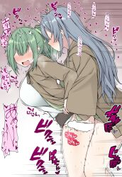 1futa 1girl black_gloves blue_hair blush breasts brown_coat coat cowboy_shot duel_monster eria_(yu-gi-oh!) eria_the_water_charmer fingerless_gloves from_side futa_with_female futanari gloves green_eyes heart high_ponytail highres large_breasts long_hair medium_penis no_eyes penis ponytail profile sex sex_from_behind shirt spoken_heart trista_(makkoivenus) white_shirt wynn_(yu-gi-oh!) wynn_the_wind_charmer yu-gi-oh!