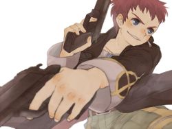 00s 1boy bad_id bad_pixiv_id blue_eyes dual_wielding gun holding jr. kutta male_focus red_hair solo weapon xenosaga