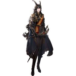 Rule 34 | animal ears, arknights, boots, cape, epaulettes, goat horns, hildegard grimmacht, holding, holding wand, horns, long hair, mature female, military uniform, official art, pants, purple eyes, purple lips, ryuuzaki ichi, scabbard, sheath, sheep ears, sheep girl, shoulder strap, thigh boots, wand