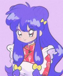 1girl apron china_dress chinese_clothes double_bun dress hair_bun long_hair purple_hair ranma_1/2 shampoo_(ranma_1/2) simple_background solo