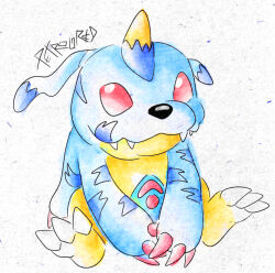 claws digimon fakemon gabumon highres nintendo pokemon pokemon_(creature) red_eyes sharp_teeth solo teeth