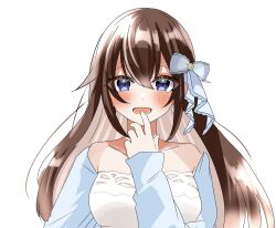 1girl artist_request blue_eyes brown_hair collarbone covering_own_mouth hand_over_own_mouth highres hololive holonatsu_paradise looking_at_viewer official_alternate_costume tokino_sora tokino_sora_(holonatsu_paradise) upper_body
