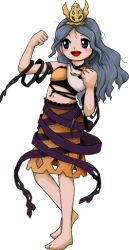 1girl chirizuka_ubame clenched_hands crown fossilized_wonders gloves grey_hair long_hair official_art purple_eyes purple_ribbon ribbon single_glove smile solo touhou transparent_background zun_(artist)