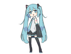 1girl blue_eyes blue_hair blush_stickers boots chibi chibi_only detached_sleeves fusazakura hatsune_miku long_hair necktie sleeveless solo thigh_boots twintails very_long_hair vocaloid white_background