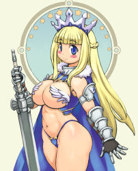 1girl armor bikini_armor blonde_hair blue_eyes breasts cleavage large_breasts long_hair looking_at_viewer navel smile solo tagme yu_3